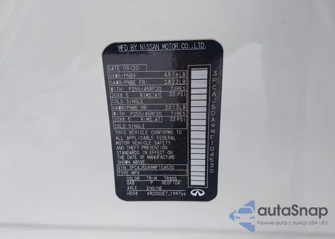 2021 Infiniti Qx50 Autograph from USA, damaged, VIN 3PCAJ5DA9MF104530